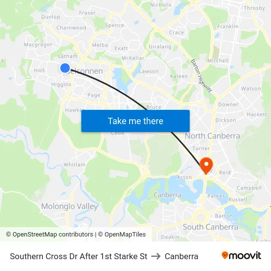 Southern Cross Dr After 1st Starke St to Canberra map