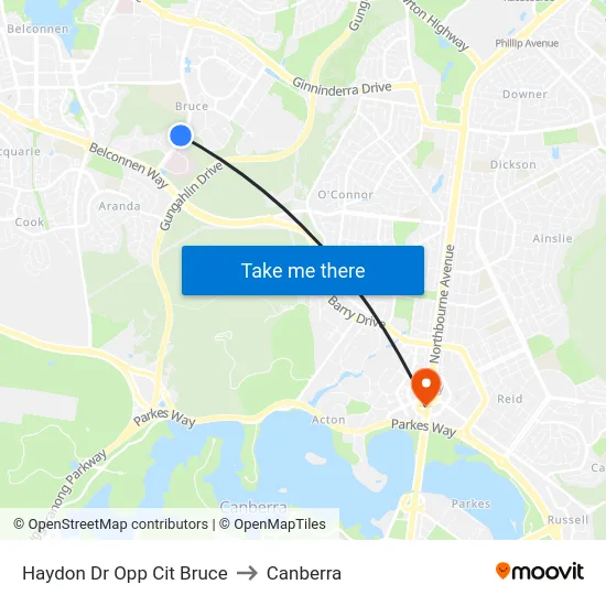 Haydon Dr Opp Cit Bruce to Canberra map