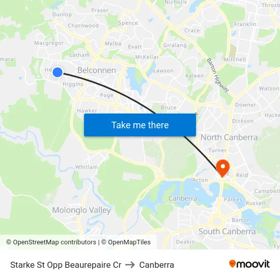 Starke St Opp Beaurepaire Cr to Canberra map