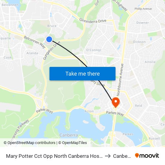 Mary Potter Cct Opp North Canberra Hospital to Canberra map