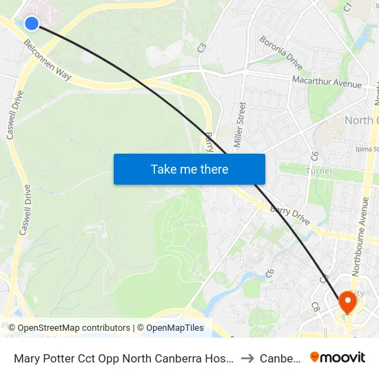 Mary Potter Cct Opp North Canberra Hospital to Canberra map
