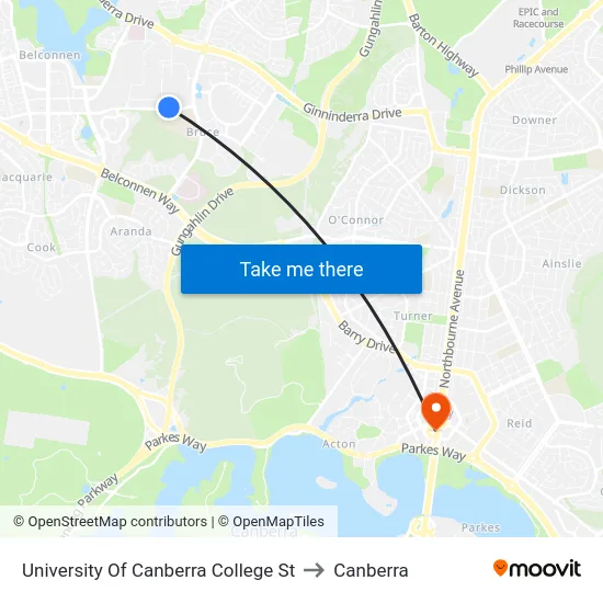University Of Canberra College St to Canberra map