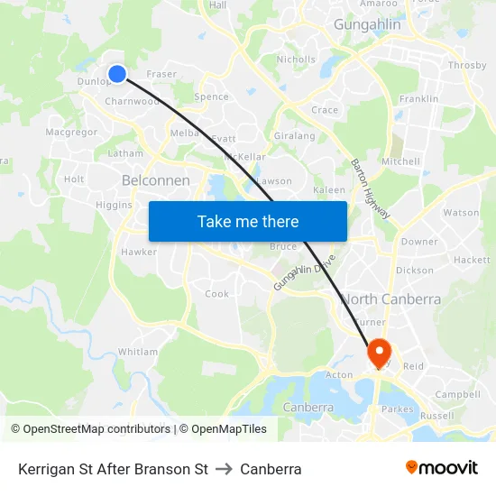 Kerrigan St After Branson St to Canberra map