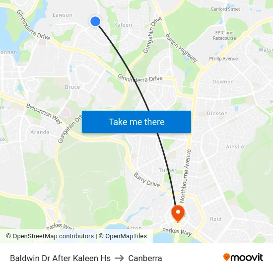 Baldwin Dr After Kaleen Hs to Canberra map