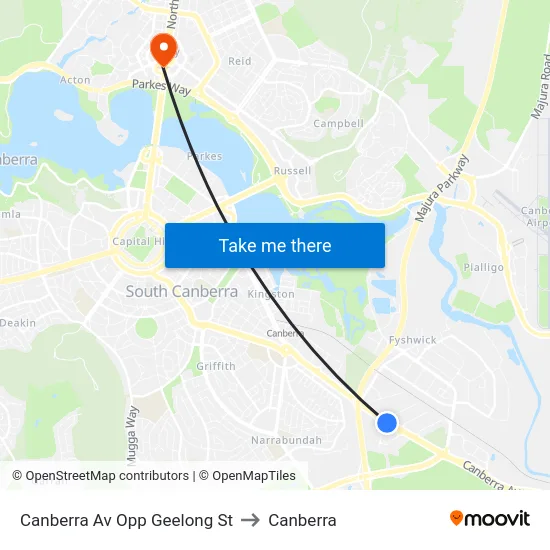 Canberra Av Opp Geelong St to Canberra map