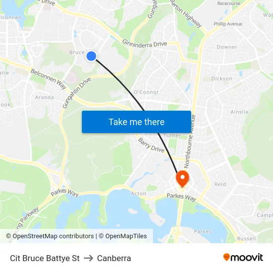 Cit Bruce Battye St to Canberra map