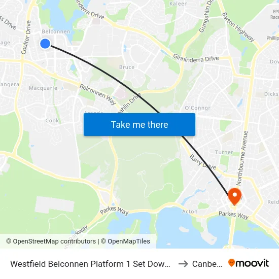 Westfield Belconnen Platform 1 Set Down Only to Canberra map