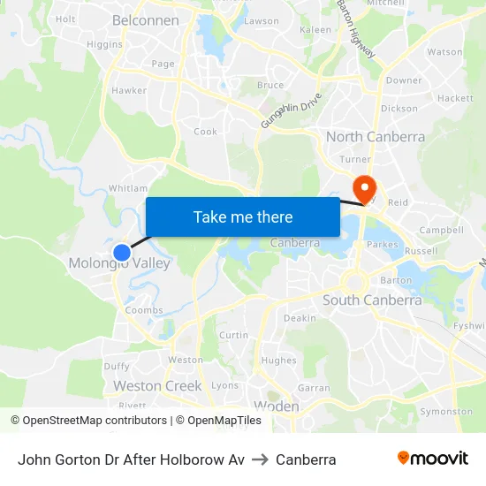 John Gorton Dr After Holborow Av to Canberra map