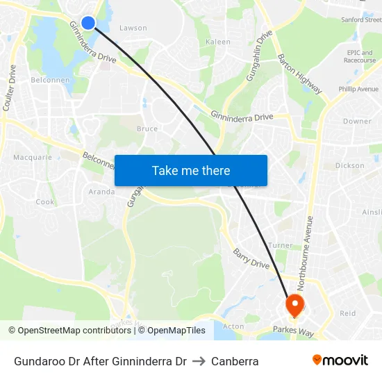 Gundaroo Dr After Ginninderra Dr to Canberra map