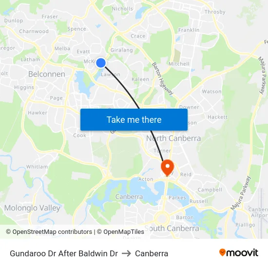 Gundaroo Dr After Baldwin Dr to Canberra map