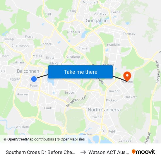 Southern Cross Dr Before Chewings St to Watson ACT Australia map