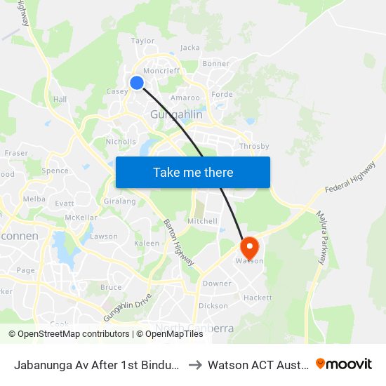 Jabanunga Av After 1st Bindugan Cr to Watson ACT Australia map