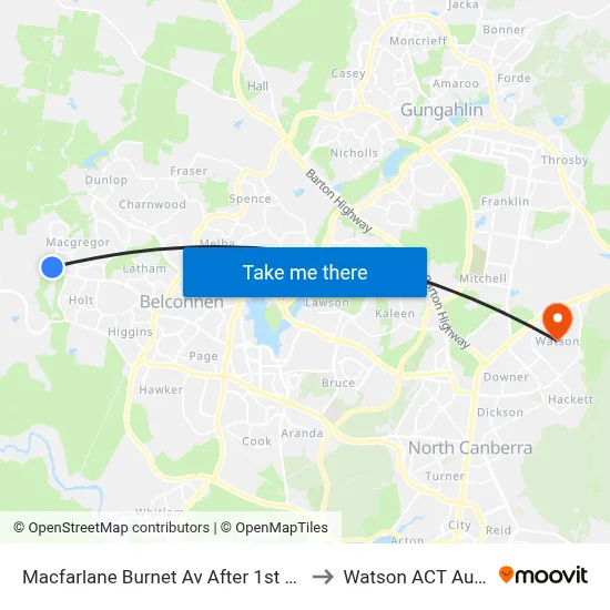Macfarlane Burnet Av After 1st Eccles Cct to Watson ACT Australia map