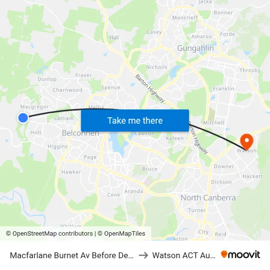 Macfarlane Burnet Av Before De Gruchy Pl to Watson ACT Australia map
