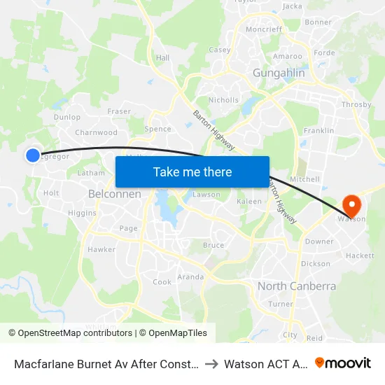 Macfarlane Burnet Av After Constance Stone St to Watson ACT Australia map