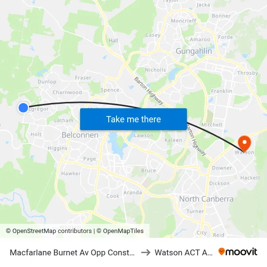 Macfarlane Burnet Av Opp Constance Stone St to Watson ACT Australia map