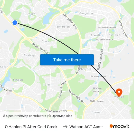 O'Hanlon Pl After Gold Creek Rd to Watson ACT Australia map