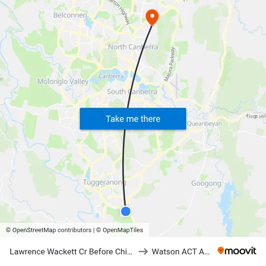 Lawrence Wackett Cr Before Chippindall Cct to Watson ACT Australia map