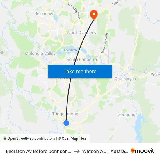 Ellerston Av Before Johnson Dr to Watson ACT Australia map