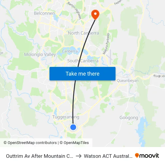 Outtrim Av After Mountain Cct to Watson ACT Australia map