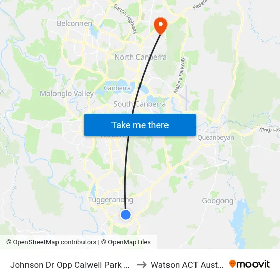 Johnson Dr Opp Calwell Park & Ride to Watson ACT Australia map