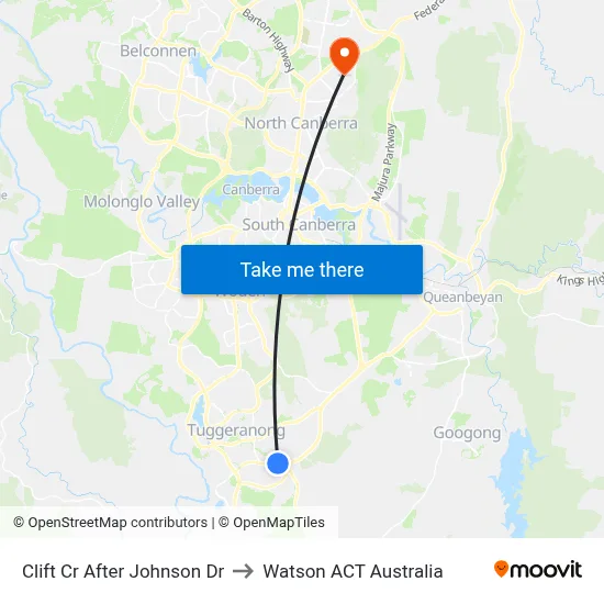 Clift Cr After Johnson Dr to Watson ACT Australia map