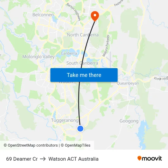 69 Deamer Cr to Watson ACT Australia map