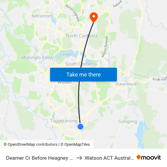 Deamer Cr Before Heagney Cr to Watson ACT Australia map