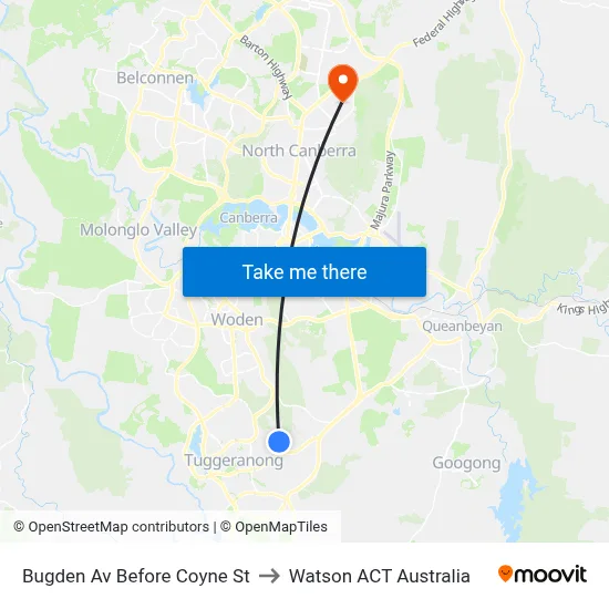 Bugden Av Before Coyne St to Watson ACT Australia map