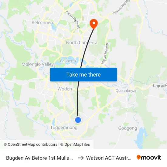 Bugden Av Before 1st Mullan St to Watson ACT Australia map