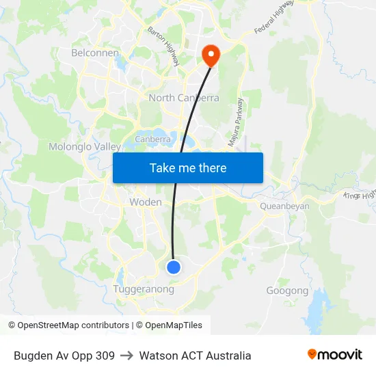 Bugden Av Opp 309 to Watson ACT Australia map