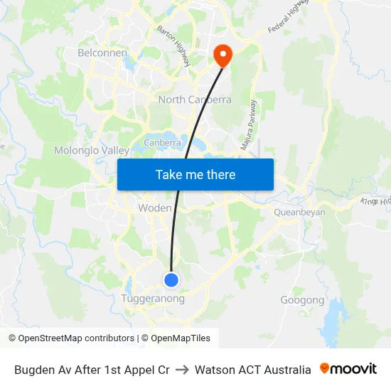 Bugden Av After 1st Appel Cr to Watson ACT Australia map