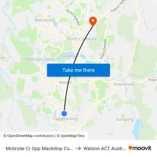 Mcbryde Cr Opp Mackillop College to Watson ACT Australia map