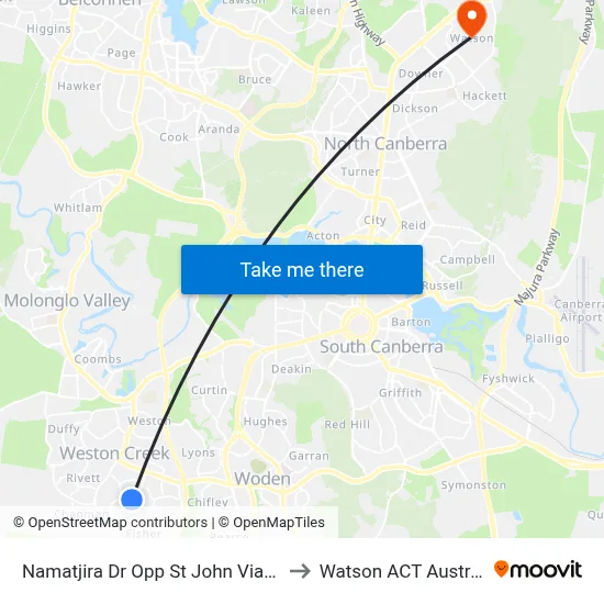 Namatjira Dr Opp St John Vianney to Watson ACT Australia map