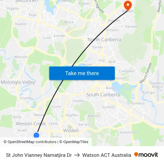 St John Vianney Namatjira Dr to Watson ACT Australia map
