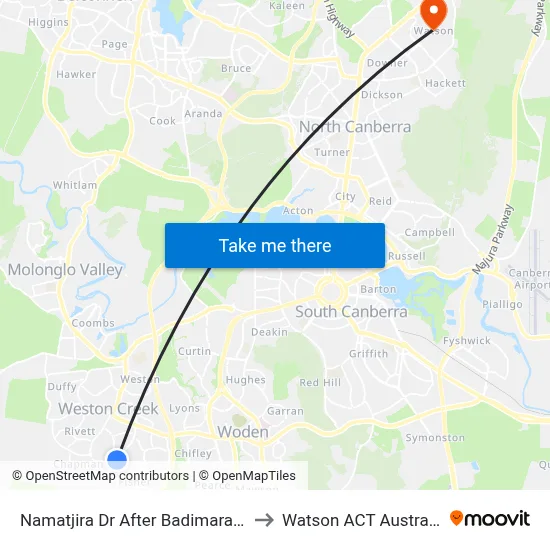 Namatjira Dr After Badimara St to Watson ACT Australia map