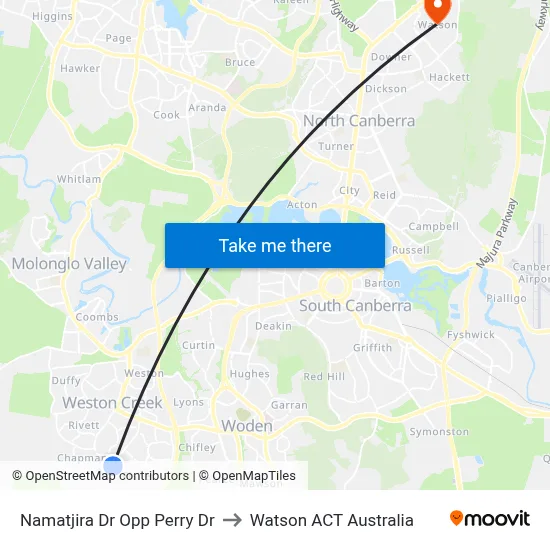 Namatjira Dr Opp Perry Dr to Watson ACT Australia map