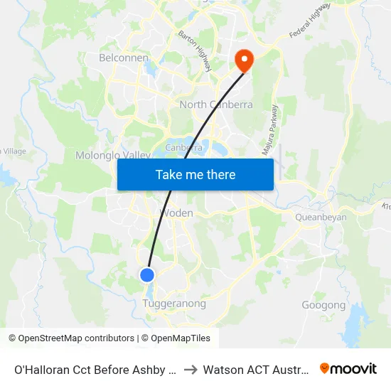 O'Halloran Cct Before Ashby Cct to Watson ACT Australia map
