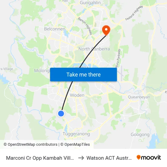Marconi Cr Opp Kambah Village to Watson ACT Australia map