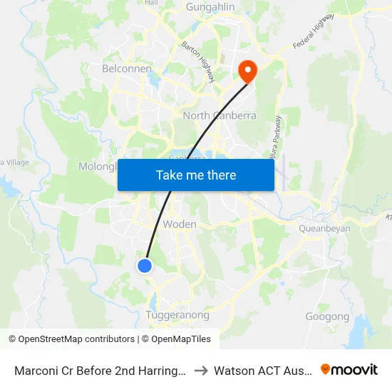 Marconi Cr Before 2nd Harrington Cct to Watson ACT Australia map