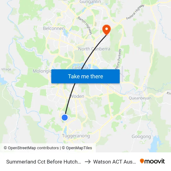 Summerland Cct Before Hutchison Cr to Watson ACT Australia map