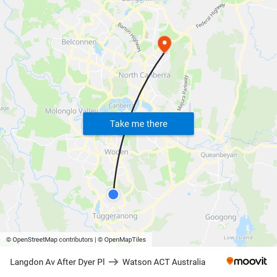 Langdon Av After Dyer Pl to Watson ACT Australia map