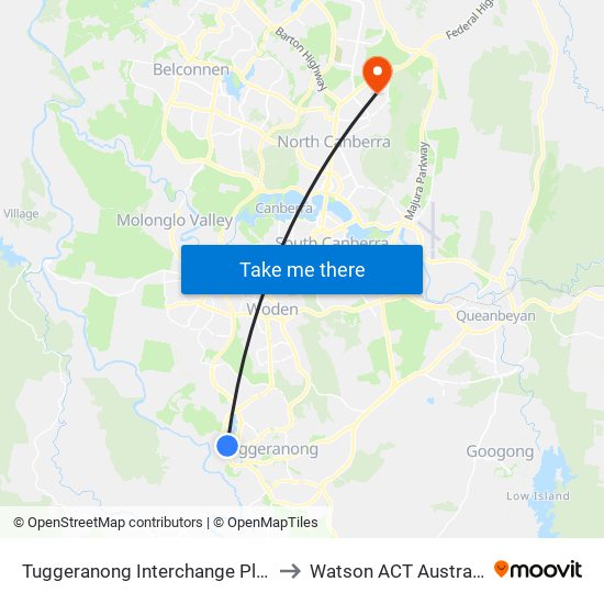 Tuggeranong Interchange Plt 8 to Watson ACT Australia map