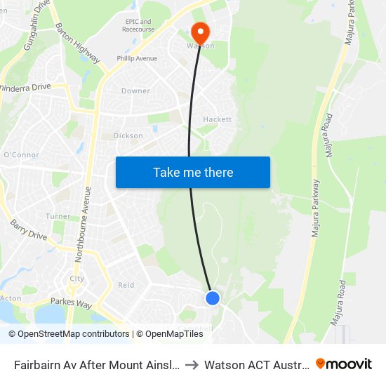 Fairbairn Av After Mount Ainslie Dr to Watson ACT Australia map