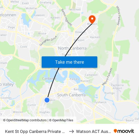 Kent St Opp Canberra Private Hospital to Watson ACT Australia map
