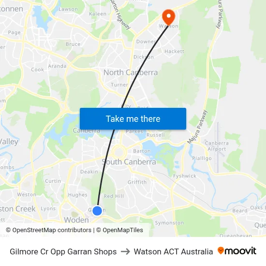 Gilmore Cr Opp Garran Shops to Watson ACT Australia map