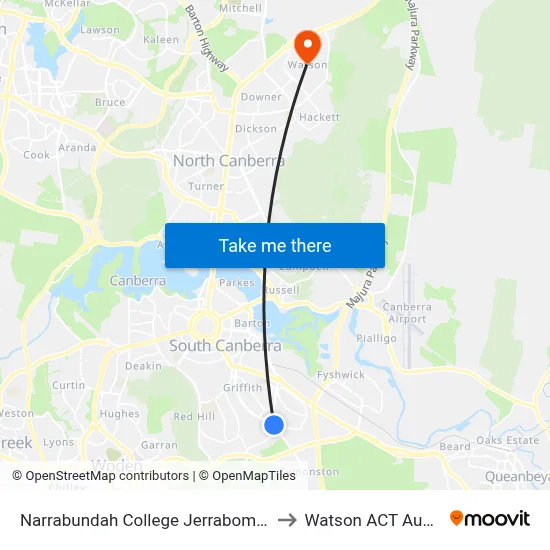 Narrabundah College Jerrabomberra Av to Watson ACT Australia map