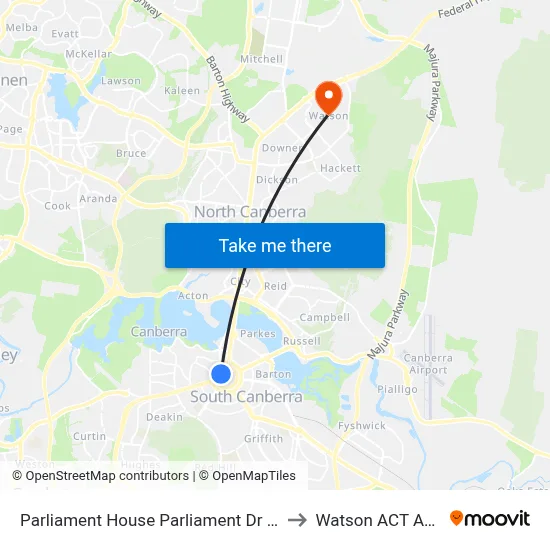 Parliament House Parliament Dr Southbound to Watson ACT Australia map