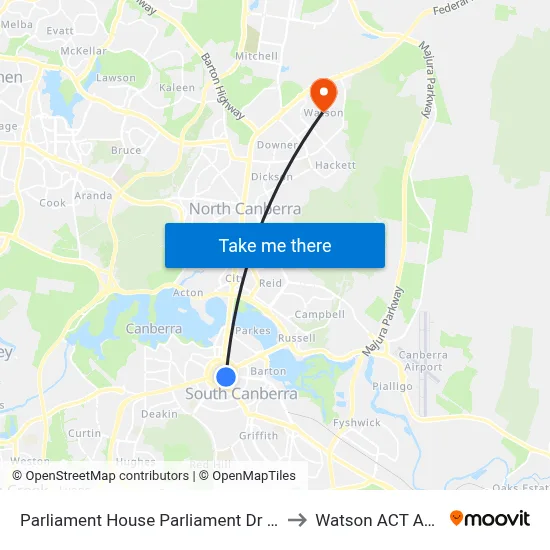 Parliament House Parliament Dr Northbound to Watson ACT Australia map