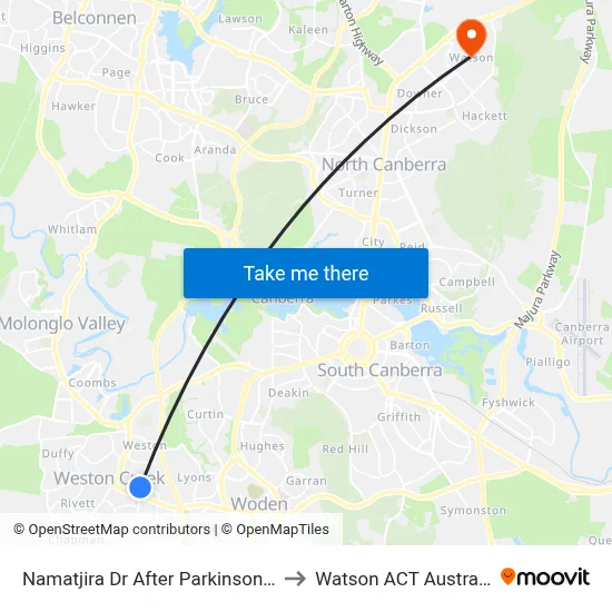 Namatjira Dr After Parkinson St to Watson ACT Australia map